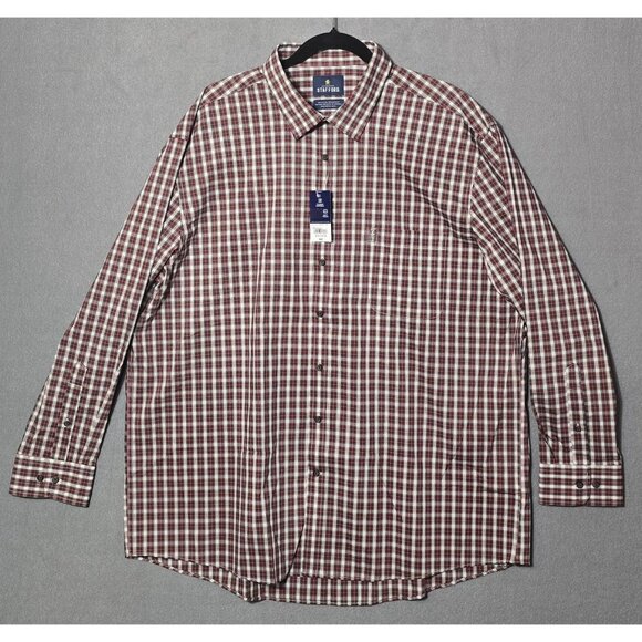 Stafford Regular Fit Size 2XL 18-18.5 34-35 Mens Red Check Long Sleeve - Picture 1 of 9